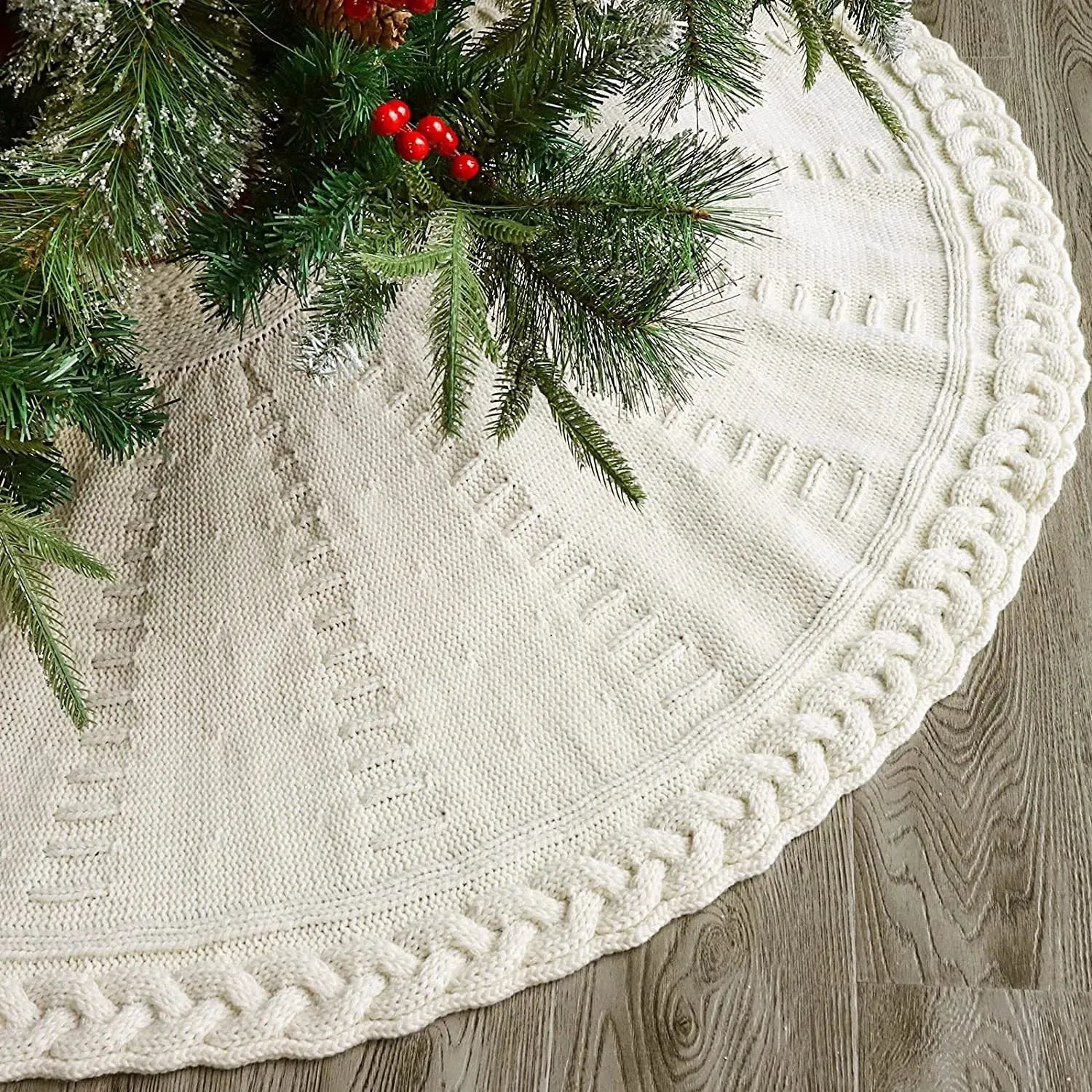 Christmas Knitted Tree Skirt Red Decorations - Bellarte Enchanté Christmas Knitted Tree Skirt Red Decorations